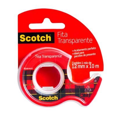 Fita Adesiva 12mm X 10m Transparente C/ 1rl + Dispensador Scotch 3m