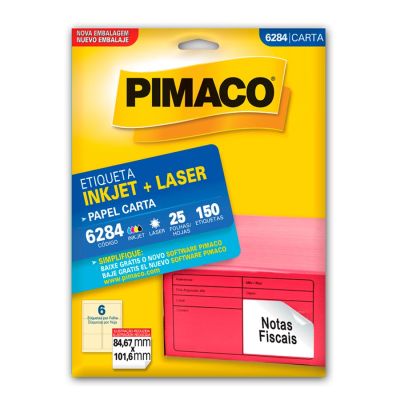 Etiqueta Adesiva Laser/jet Carta 6284 84,67x101,6 Cx C/25f Pimaco