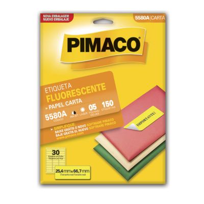 Etiqueta Adesiva Laser/jet Carta 5580 25,4x66,7 Amarela Cx C/5f Pimaco