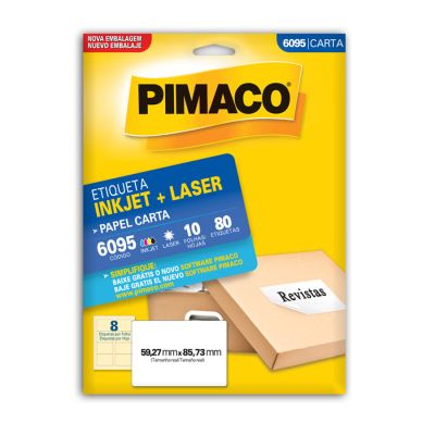 Etiqueta Adesiva Laser/jet Carta 6095 59,27x85,73 Cx C/10f Pimaco