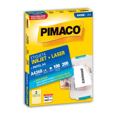 Etiqueta Adesiva Laser/jet A4 368 143,4x199,9 Cx C/100f Pimaco