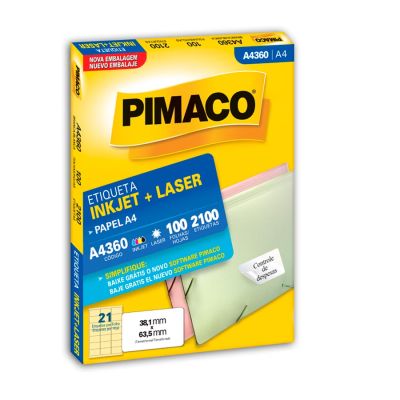 Etiqueta Adesiva Laser/jet A4 360 38,1x63,5 Cx C/100f Pimaco