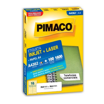 Etiqueta Adesiva Laser/jet A4 362 33,9x99,0 Cx C/100f Pimaco
