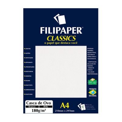 Papel Especial Casca De Ovo Branco A4 180g 50fls Filipaper 944