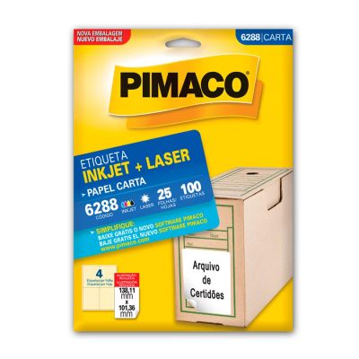 Etiqueta Adesiva Laser/jet Carta 6288 138,11x106,36 Cx C/25f Pimaco