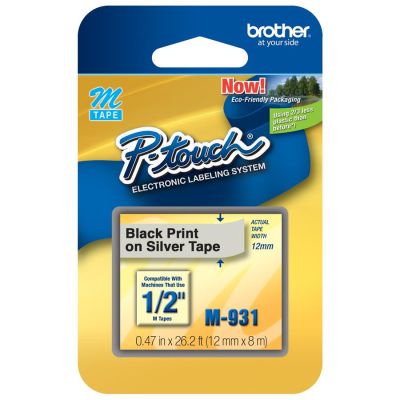 Fita Rotuladora Brother 12mmx8m Prata Escrita Preta M931 Ww