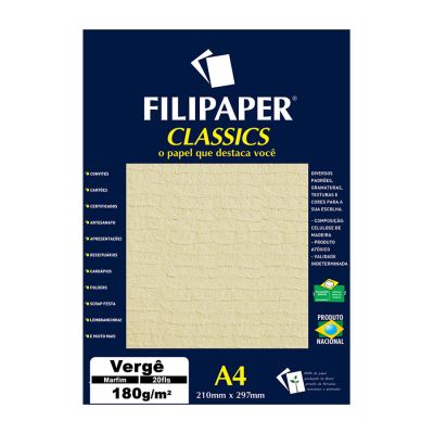 Papel Verge A4 180g Marfim 20fls Filipaper 1880