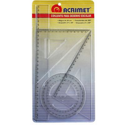 Conjunto P/ Desenho Escolar 1º Grau C/4 Pecas Cristal Acrimet 562.0
