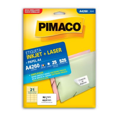Etiqueta Adesiva Laser/jet A4 260 38,1x63,5 Cx C/25f Pimaco