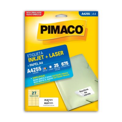 Etiqueta Adesiva Laser/jet A4 255 31,0x63,5 Cx C/25f Pimaco