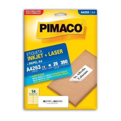 Etiqueta Adesiva Laser/jet A4 263 38,1x99,0 Cx C/25f Pimaco
