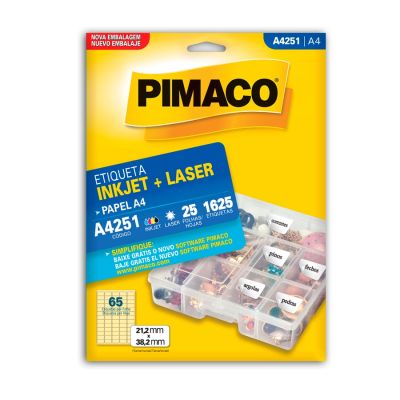 Etiqueta Adesiva Laser/jet A4 251 21,2x38,2 Cx C/25f Pimaco
