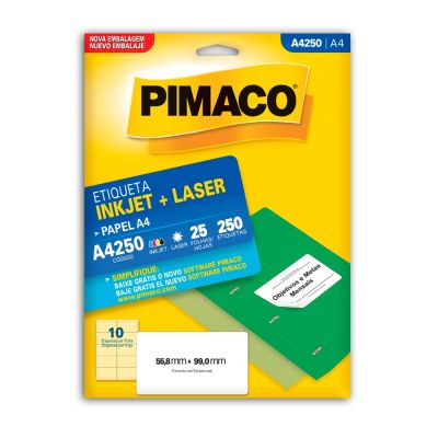 Etiqueta Adesiva Laser/jet A4 250 55,8x99,0 Cx C/25f Pimaco