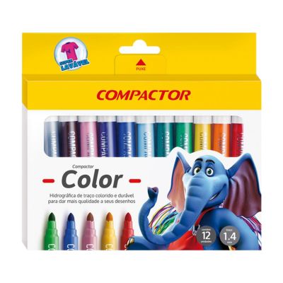 Caneta Hidrografica C/12 Cores Jumbo Compactor