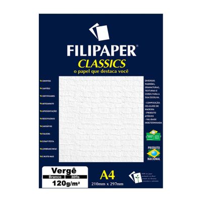 Papel Verge A4 120g Branco 30fls Filipaper 1869