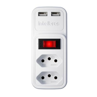 Adaptador Eletrico Branco 2 Tomadas 2 Usb - Eac 202  Intelbras