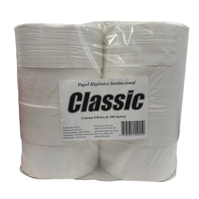 Papel Higienico Folha Simples Rolao 500m Premium Pt C/8 Rolos Classic