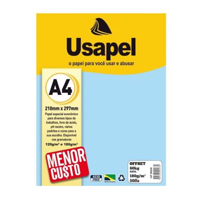 Papel Sulfite A4 180g Azul 50fls Usapel