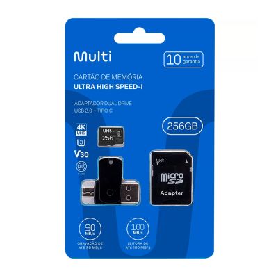 Cartao De Memoria Uhs3 C10 256gb + Adaptador Sd Usb Dual Drive/otg C Mc154 Multi