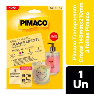 Etiqueta Adesiva Laser/jet Transparente A5 A5tr 148x210mm C/3 Un Pimaco