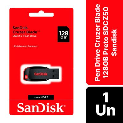 Pen Drive Cruzer Blade 128gb Preto Sdcz50 Sandisk