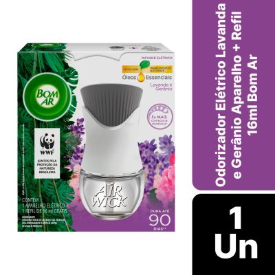 Odorizador Eletrico Lavanda E Geranio Aparelho + Refil 16ml Bom Ar