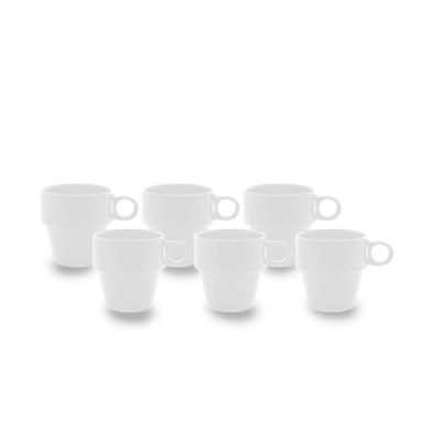 Jogo De Xicara De Cafe Ceramica Empilhavel Branca 90ml C/6 Lyor