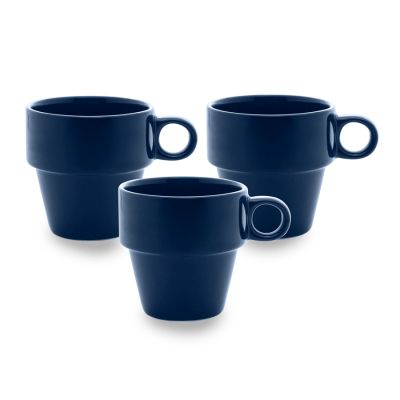 Jogo De Xicara De Cafe Ceramica Empilhavel Marinho 210ml C/3 Lyor