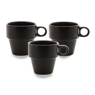 Jogo De Xicara De Cafe Ceramica Empilhavel Preta 210ml C/3 Lyor