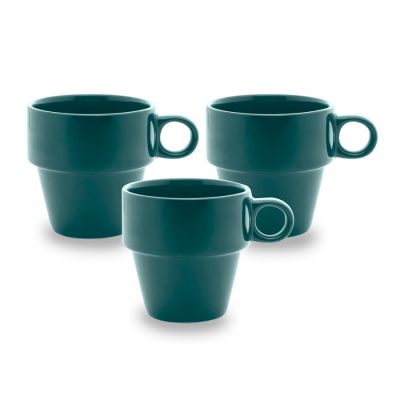 Jogo De Xicara De Cafe Ceramica Empilhavel Verde 210ml C/3 Lyor Www