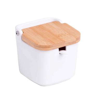 Saleiro De Mesa Ceramica C/ Tampa De Bambu E Colher Bianco 9x8,5cm Lyor Www