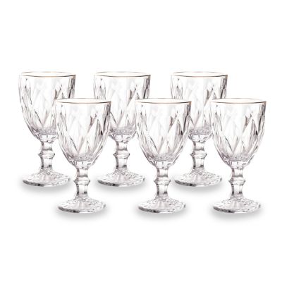 Jogo De Taca P/ Agua Com Fio De Ouro Diamond Vidro Cristal 325ml C/6 Lyor Www