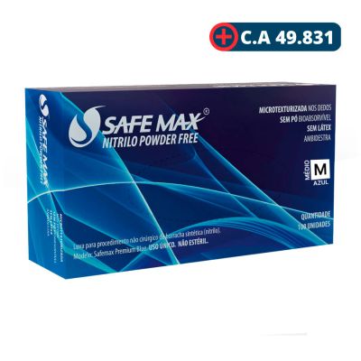 Luva Nitrilica Procedimento Cx C/ 50 Pares Safemax Azul M Supermax (ca 49831)