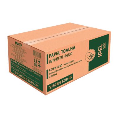 Papel Toalha Interfolhado Branco 19,3x20,5 C/ 2000 Folha Simples 19g Ipel 321935