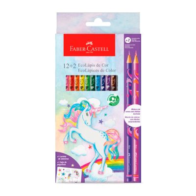 Lapis De Cor Ecolapis 12 Cores + 2 Ecolapis Misturinha Unicornio Faber-castell