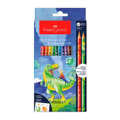 Lapis De Cor Ecolapis 12 Cores + 2 Ecolapis Misturinha Dinossauro Faber-castell