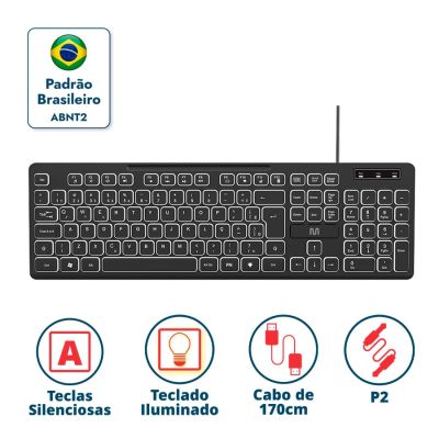 Teclado Com Fio Usb Iluminacao Led Slim Tc268 Multi