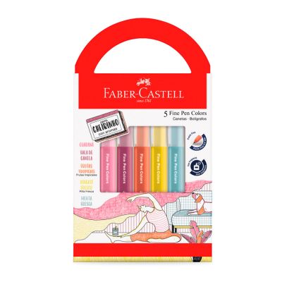 Caneta Hidrografica Fine Pen Revigora E Energiza Fpb/es5rezf Bls C/5 Faber-castell