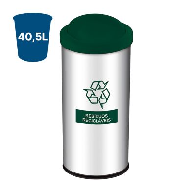 Cesto De Lixo C/ Tampa Coleta Seletiva Basculante Verde 40,5l Brinox