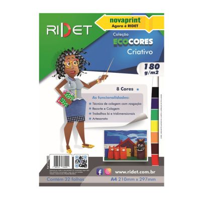 Papel Ecocores Criativo 180gr 8 Cores A4 21x29,7 Cm 32fls Ridet