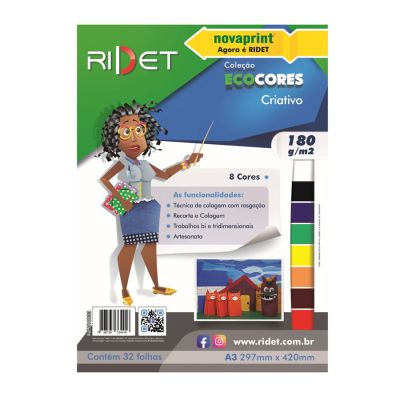 Papel Ecocores Criativo 180gr 8 Cores A3 29,7x42 Cm 32fls Ridet