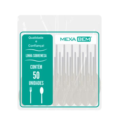 Colher Descartavel Branca Sobremesa C/50 Mexa Bem