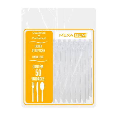 Faca Descartavel Branca Refeicao C/50 Mexa Bem