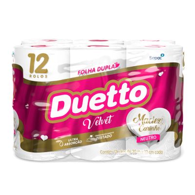 Papel Higienico Folha Dupla Velvet Neutro C/12 Rolos De 30m Duetto