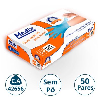 Luva Nitrilica P/procedimento S/po Azul Cx C/50 Pares Pp Medix (ca 42656)