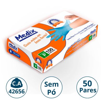 Luva Nitrilica P/procedimento S/po Azul Cx C/50 Pares P Medix (ca 42656)