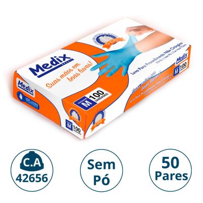 Luva Nitrilica P/procedimento S/po Azul Cx C/50 Pares M Medix (ca 42656)