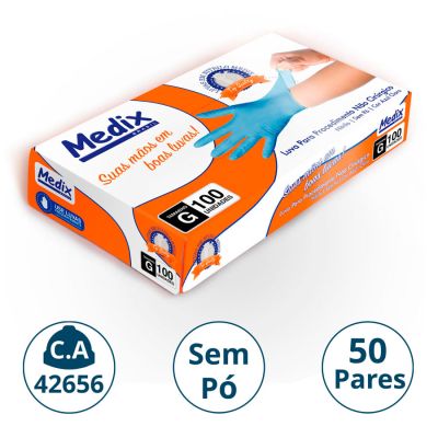 Luva Nitrilica P/procedimento S/po Azul Cx C/50 Pares G Medix (ca 42656)
