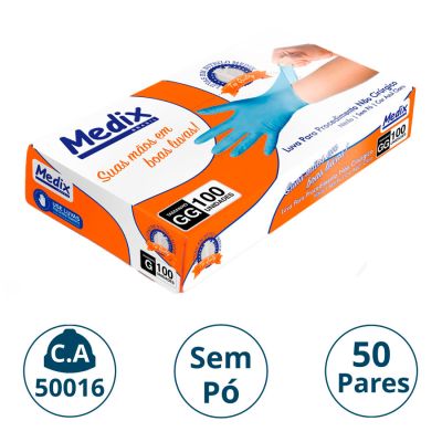 Luva Nitrilica P/procedimento S/po Azul Cx C/50 Pares Gg Medix (ca 48246)