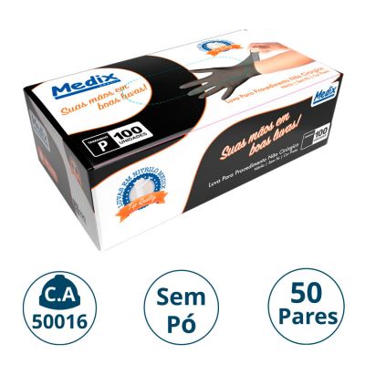 Luva Nitrilica P/procedimento S/po Preta Cx C/50 Pares P Medix (ca 50016)